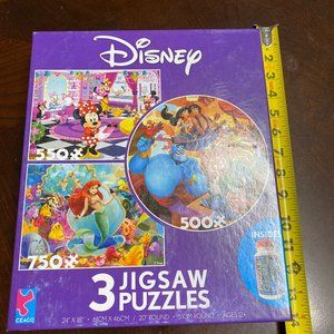Disney 3 jigsaw puzzles Ceaco open box sealed bag pre owned